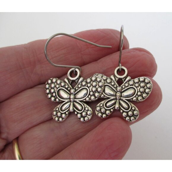 New Butterfly Dangle Pierced Earrings - Nature Bug Insect Jewelry Gift - Picture 4 of 5